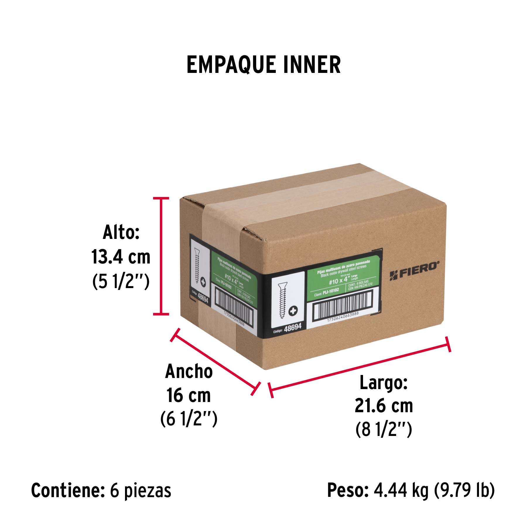Pija Tablaroca No 10 x 4" Fiero Bolsa con 100 Piezas