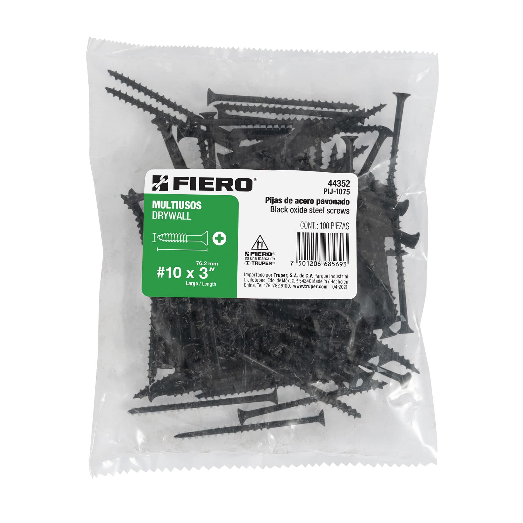 Pija Tablaroca No 10 x 3" Fiero Bolsa con 100 Piezas
