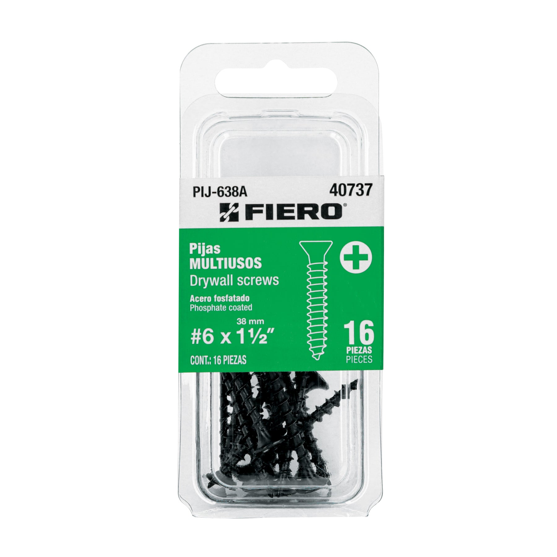 Pija Tablaroca No  6 x 1"1/2 Fiero Blister 16 Piezas