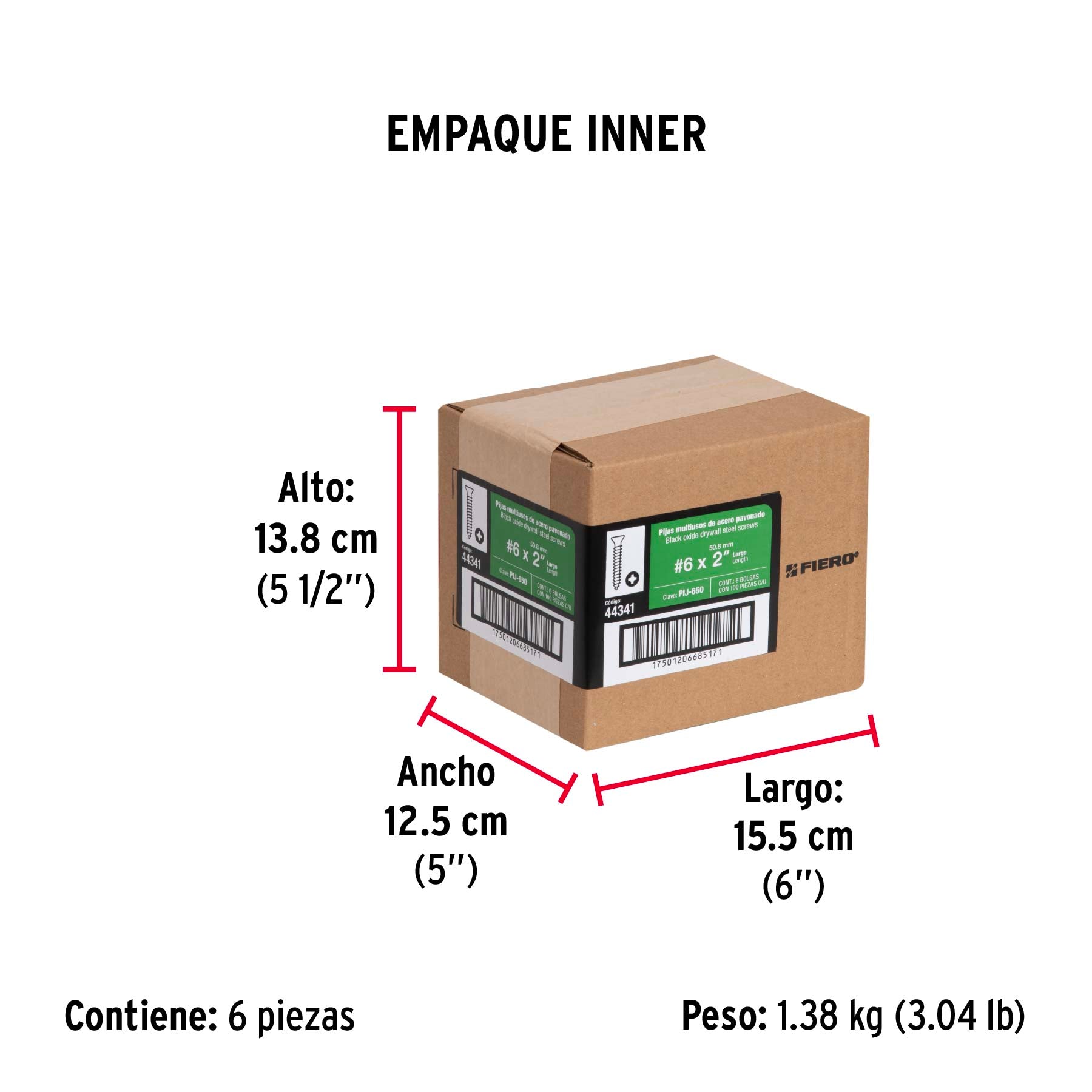 Pija Tablaroca No  6 x 2" Fiero Bolsa con 100 Piezas