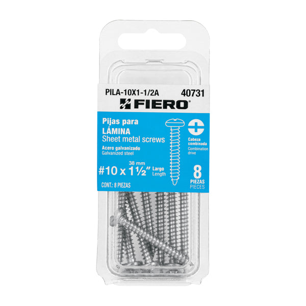 Pija para Lamina No 10 x 1"1/2 (38 mm) Fiero Blister 8 Piezas