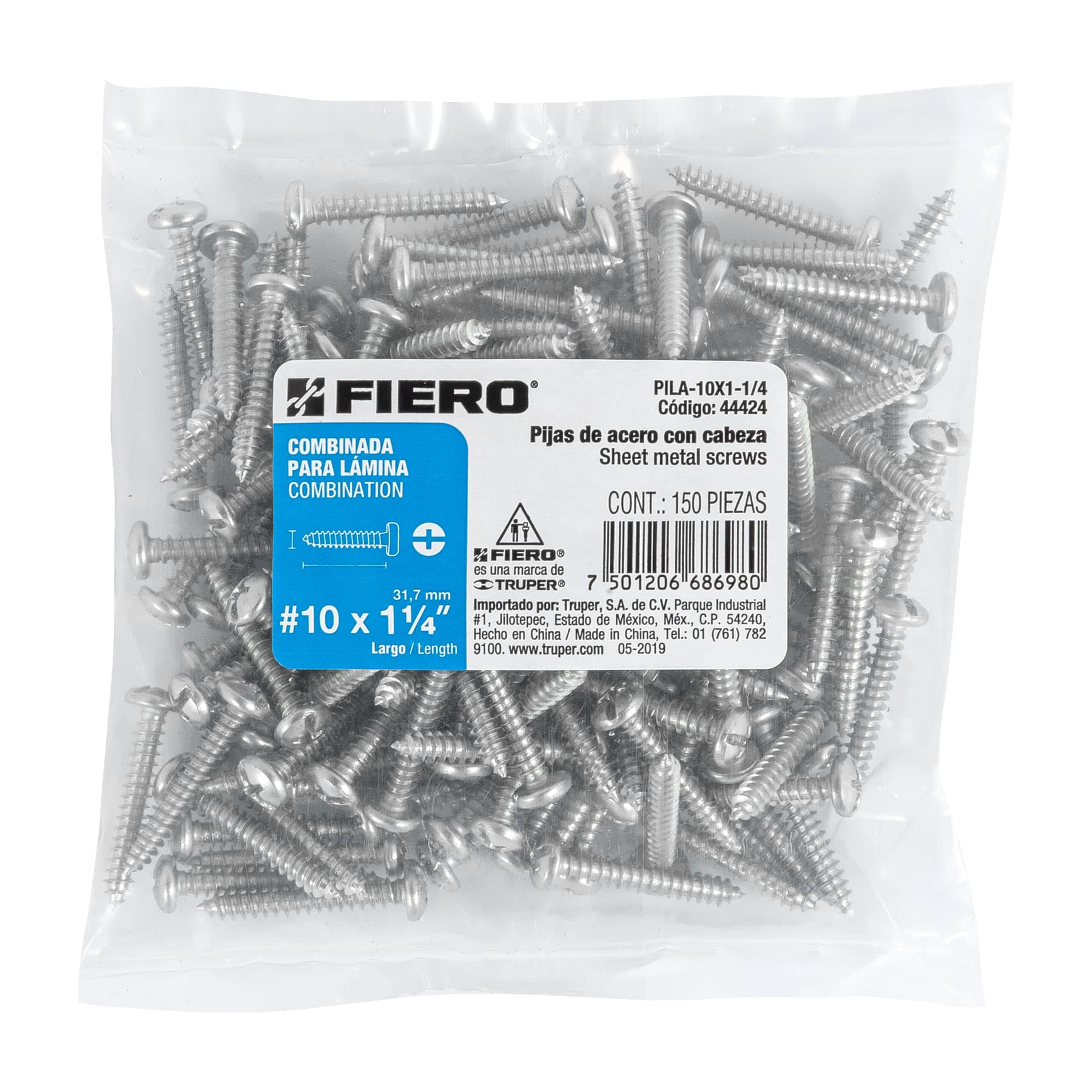 Pija para Lamina No 10 x 1"1/4 (32 mm) Fiero Bolsa con 150 Piezas