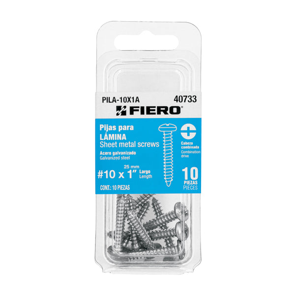 Pija para Lamina No 10 x 1" (25 mm) Fiero Blister 10 Piezas