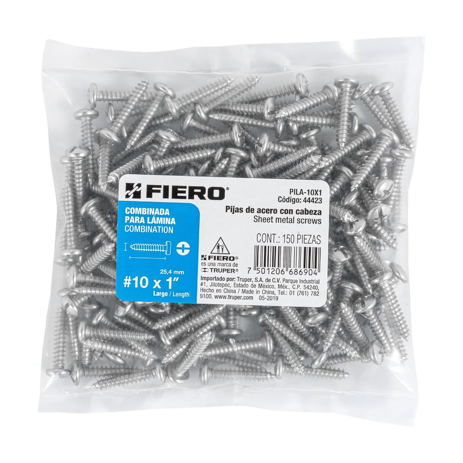 Pija para Lamina No 10 x 1" (25 mm) Fiero Bolsa con 150 Piezas