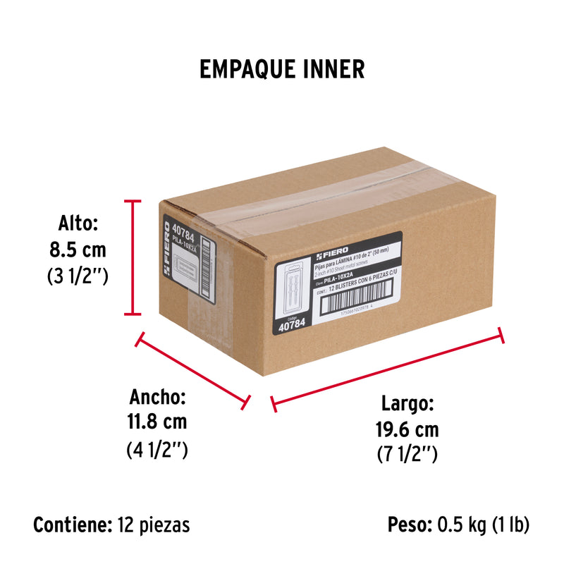 Pija para Lamina No 10 x 2" (50 mm) Fiero Blister 6 Piezas