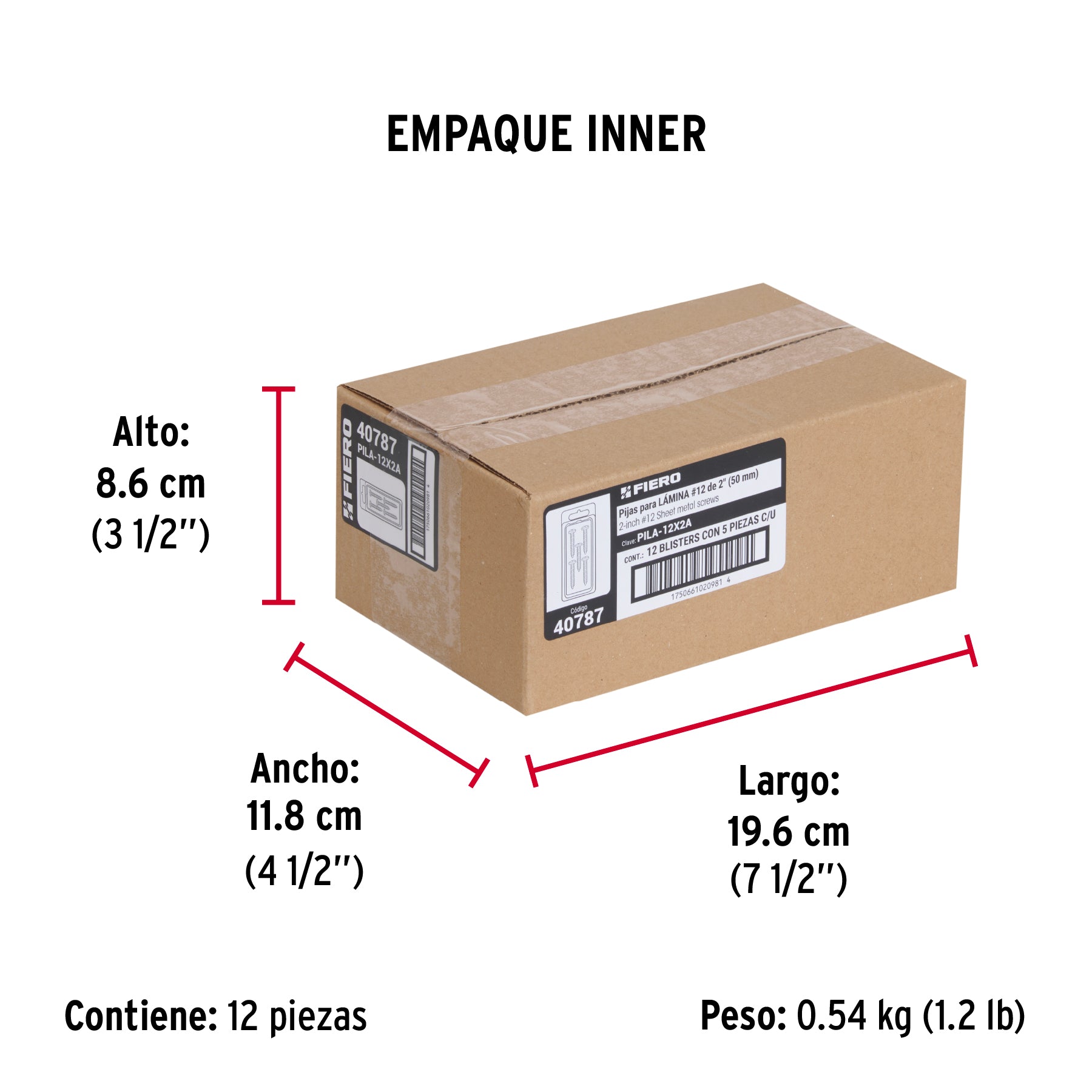 Pija para Lamina No 12 x 2" (38 mm) Fiero Blister 5 Piezas