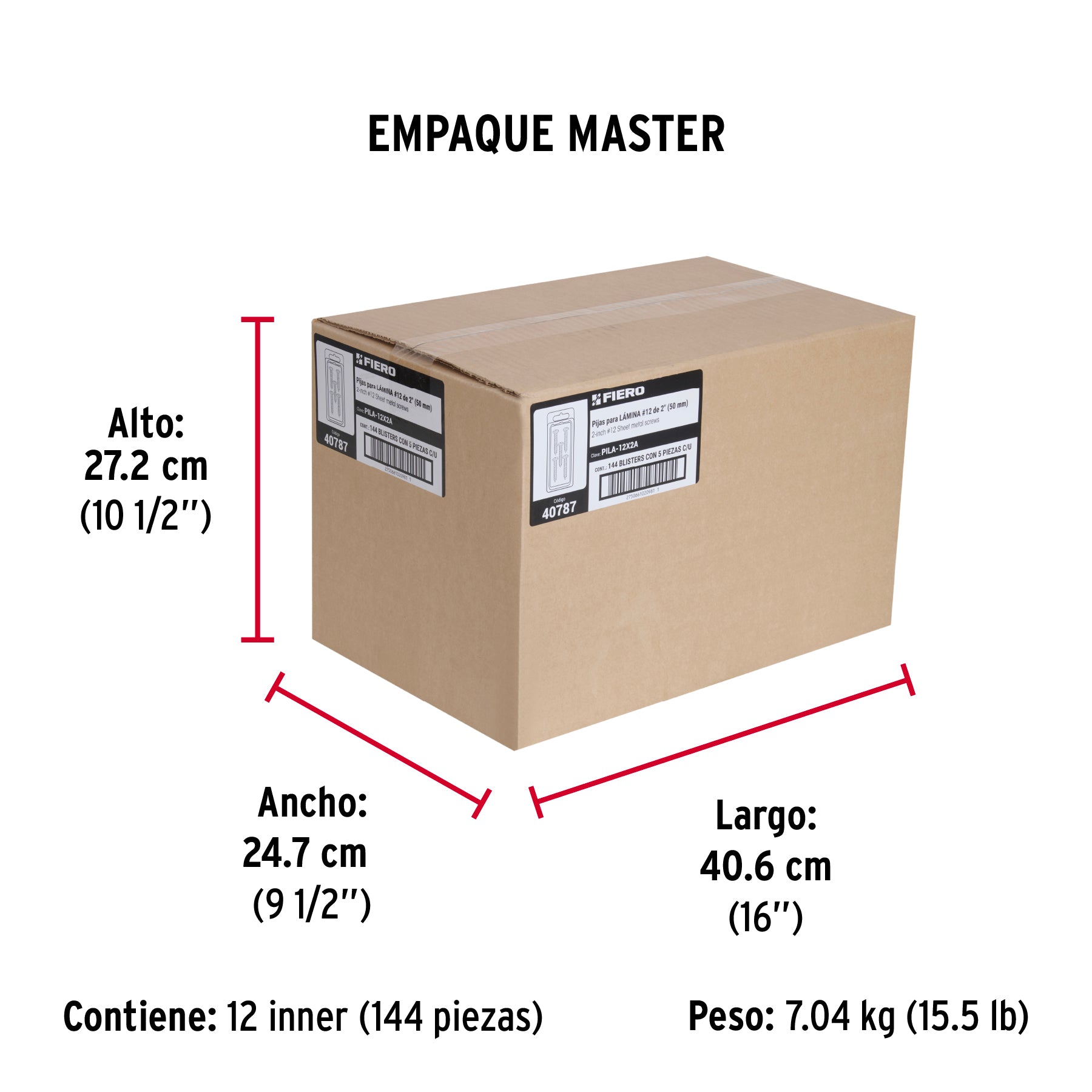 Pija para Lamina No 12 x 2" (38 mm) Fiero Blister 5 Piezas