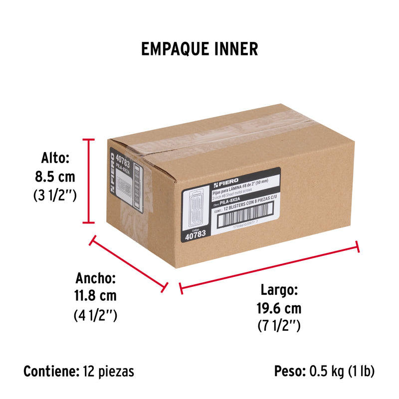 Pija para Lamina No  8 x 2" (50 mm) Fiero Blister 8 Piezas