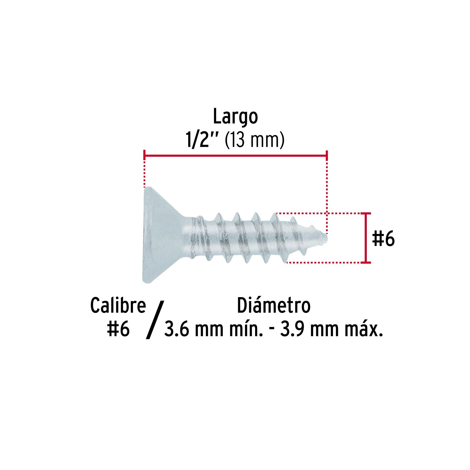 Pija Cabeza Plana No  6 x  1/2" Fiero 1 Pieza