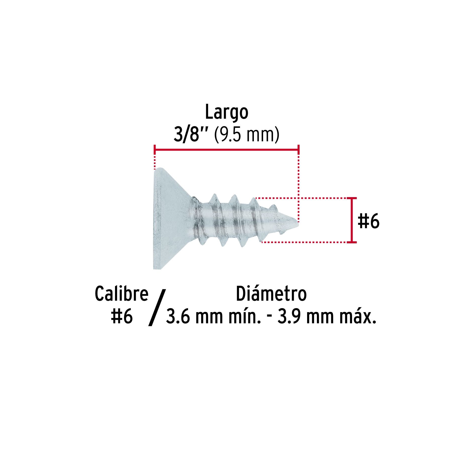 Pija Cabeza Plana No  6 x  3/8" Fiero 1 Pieza