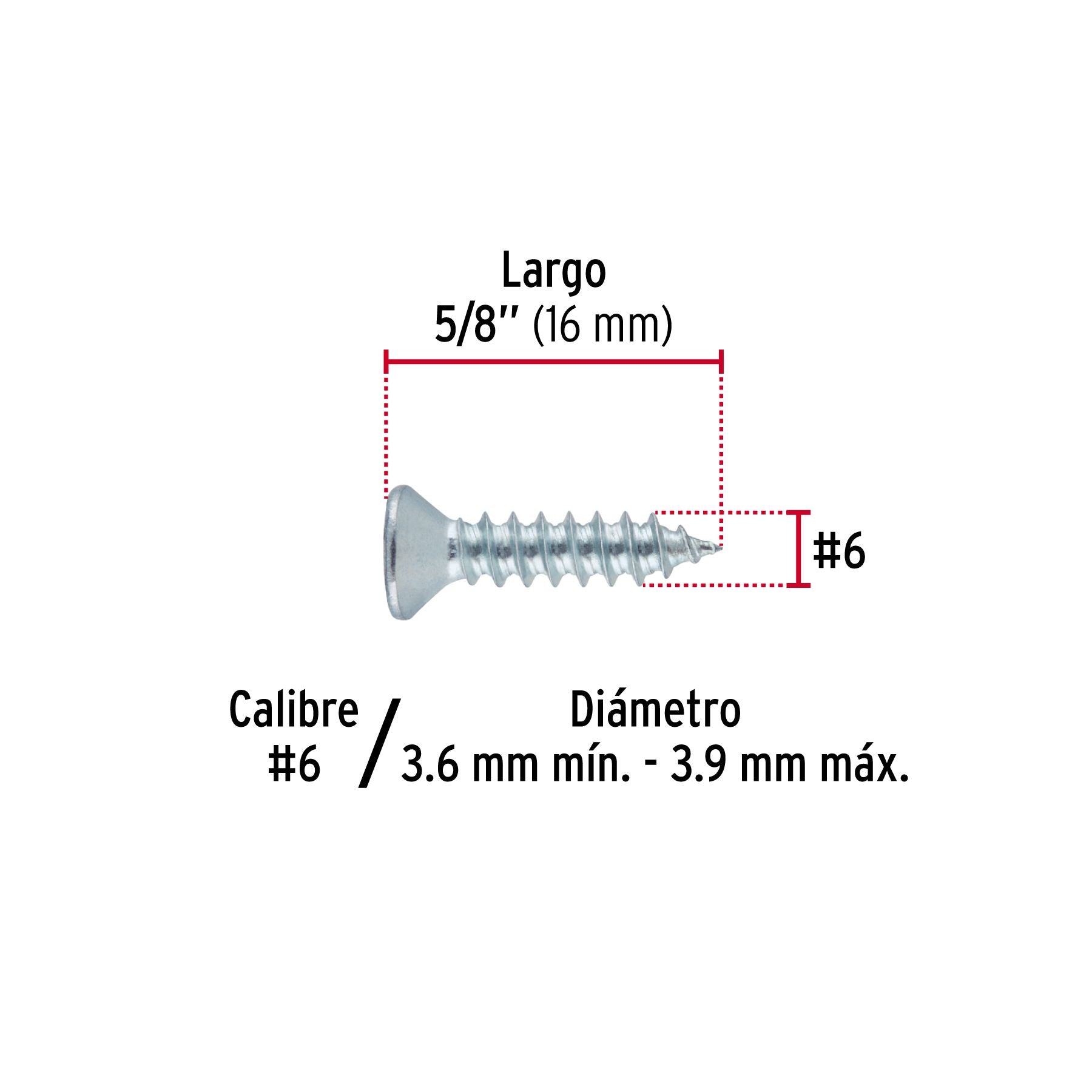 Pija Cabeza Plana No  6 x  5/8" Fiero 1 Pieza