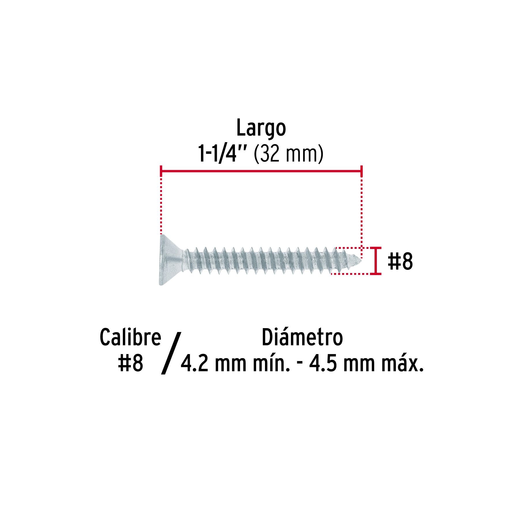 Pija Cabeza Plana No  8 x  1"1/4 Fiero 1 Pieza