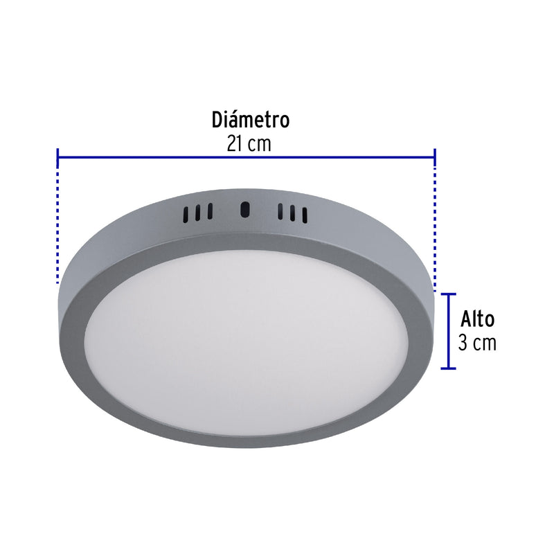 Luminario de Sobreponer LED Redondo Volteck 18 Watts Luz Blanca Gris