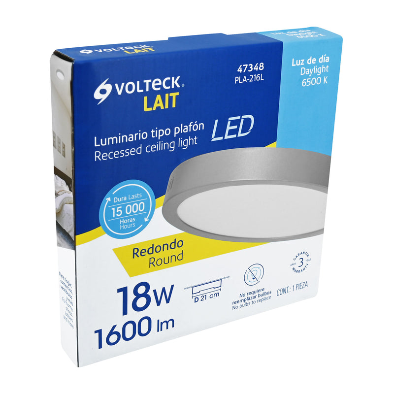 Luminario de Sobreponer LED Redondo Volteck 18 Watts Luz Blanca Gris