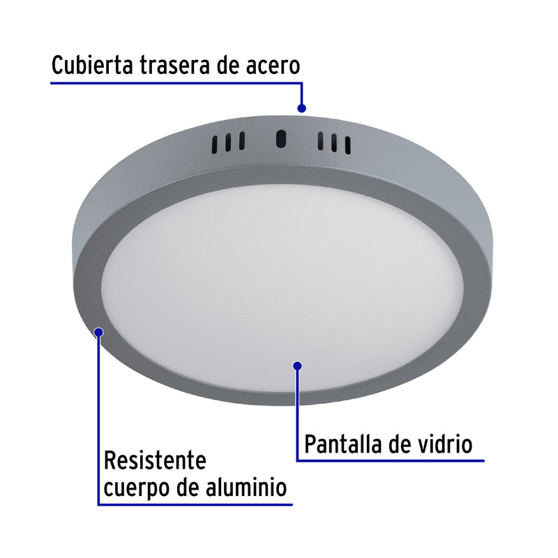 Luminario de Sobreponer LED Redondo Volteck 18 Watts Luz Blanca Gris