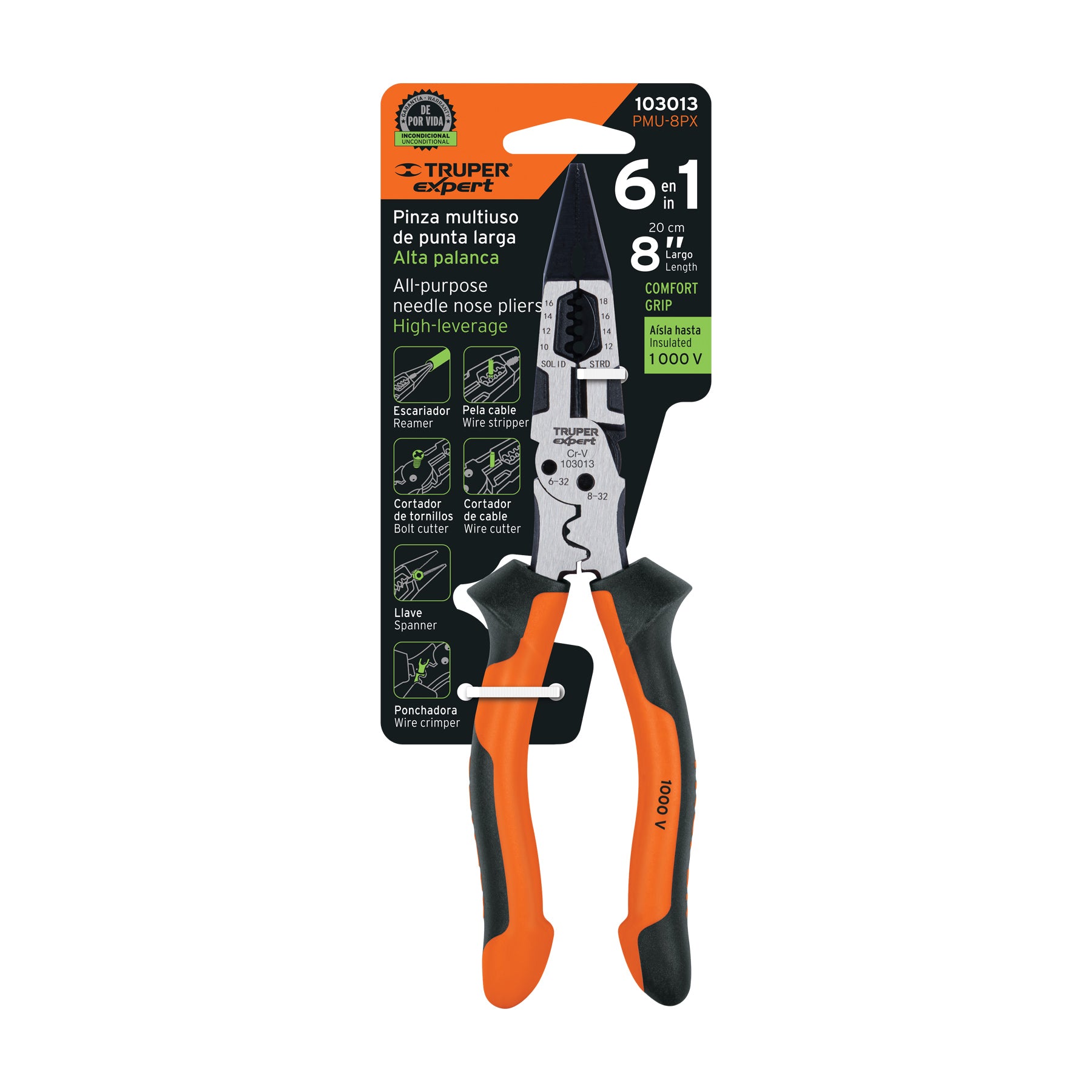 Pinzas Multiusos 8" Punta Larga Comfort Grip Truper Expert