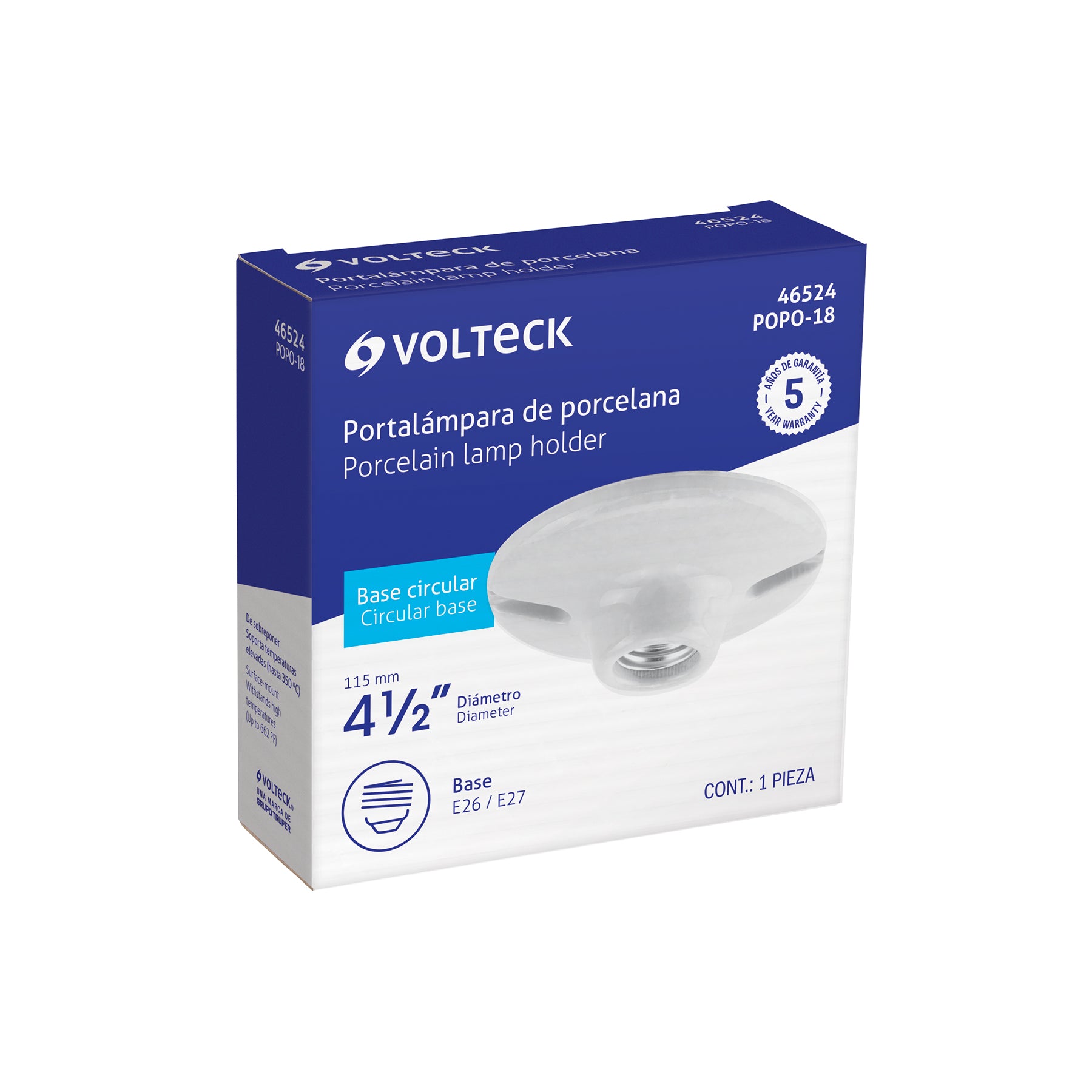 Portalampara Porcelana Redondo 4"1/2 Volteck