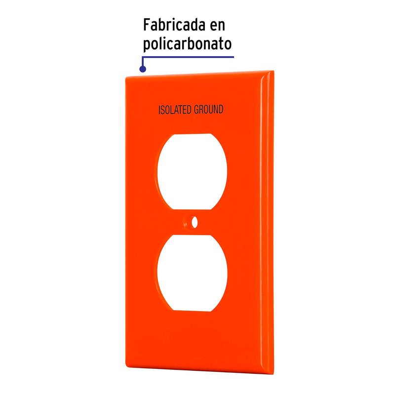 Placa Duplex de Plastico Naranja Linea Standard Volteck