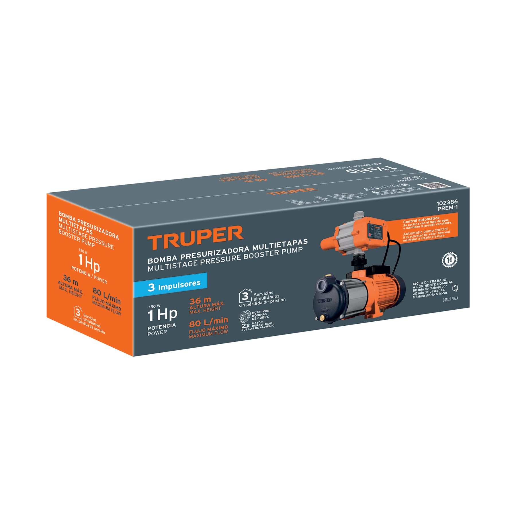 Bomba Presurizadora para Agua 1 HP Multietapas con Control Truper