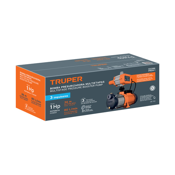 Bomba Presurizadora para Agua 1 HP Multietapas con Control Truper