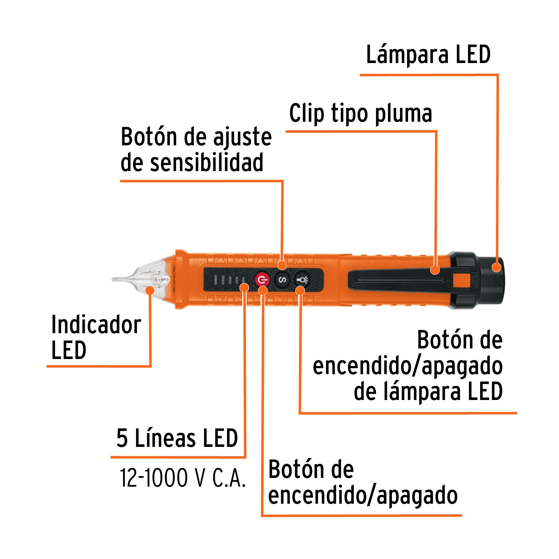 Probador de Voltaje Sin Contacto 12 - 1,000 V Truper