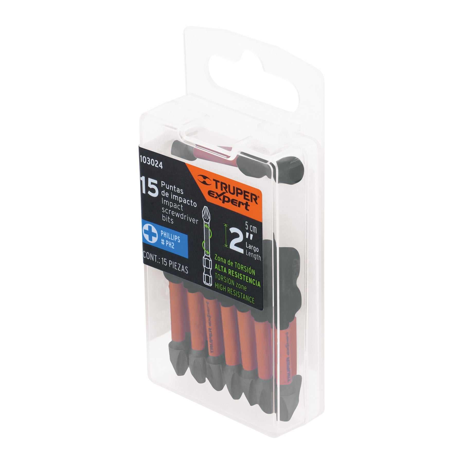 Puntas de Cruz PH2 X 2" de Impacto Truper Expert Estuche con 15 Piezas