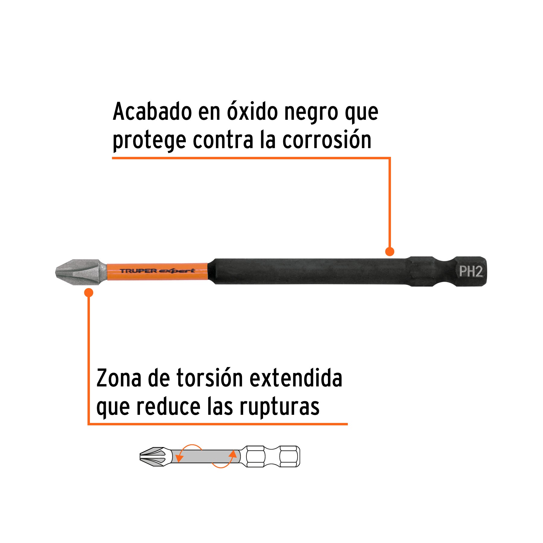 Puntas de Cruz PH2 X 4" de Impacto Truper Expert Estuche 5 Piezas