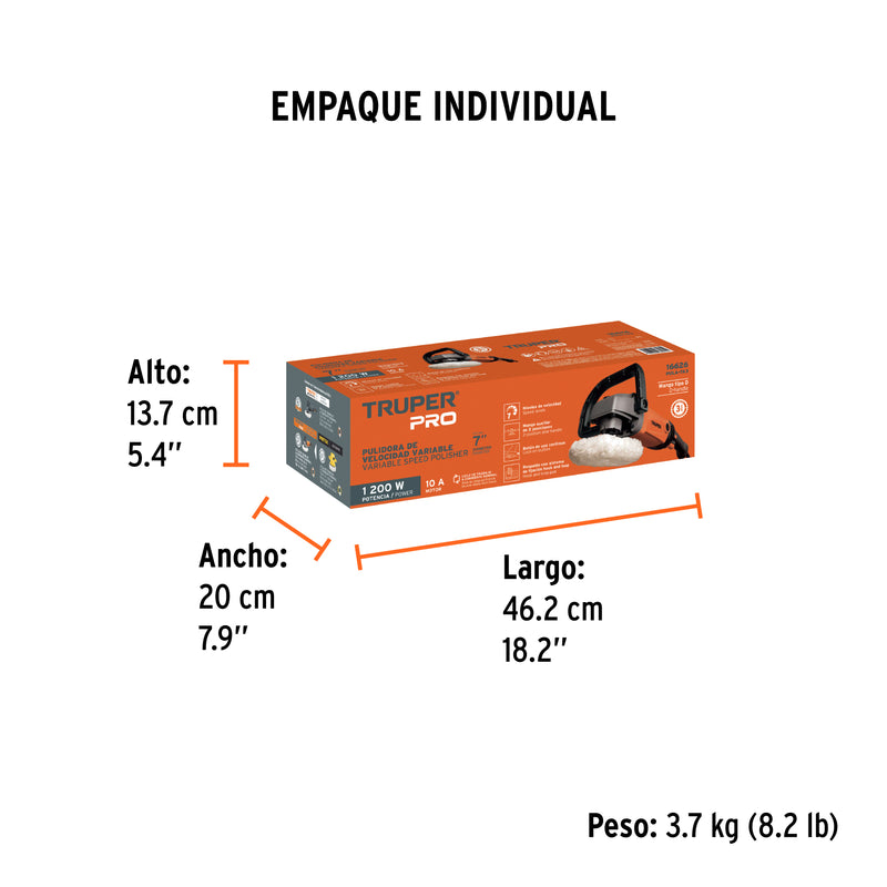 Pulidora Rotativa 7" - 1,200 Watts TRUPER PRO