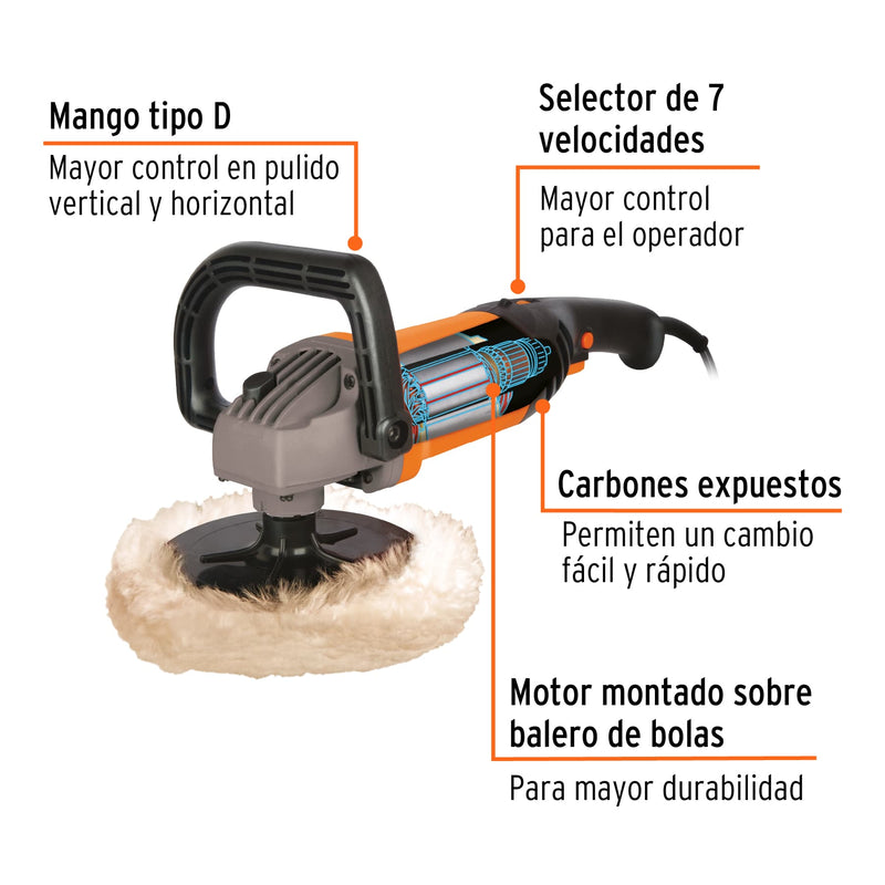 Pulidora Rotativa 7" - 1,200 Watts TRUPER PRO