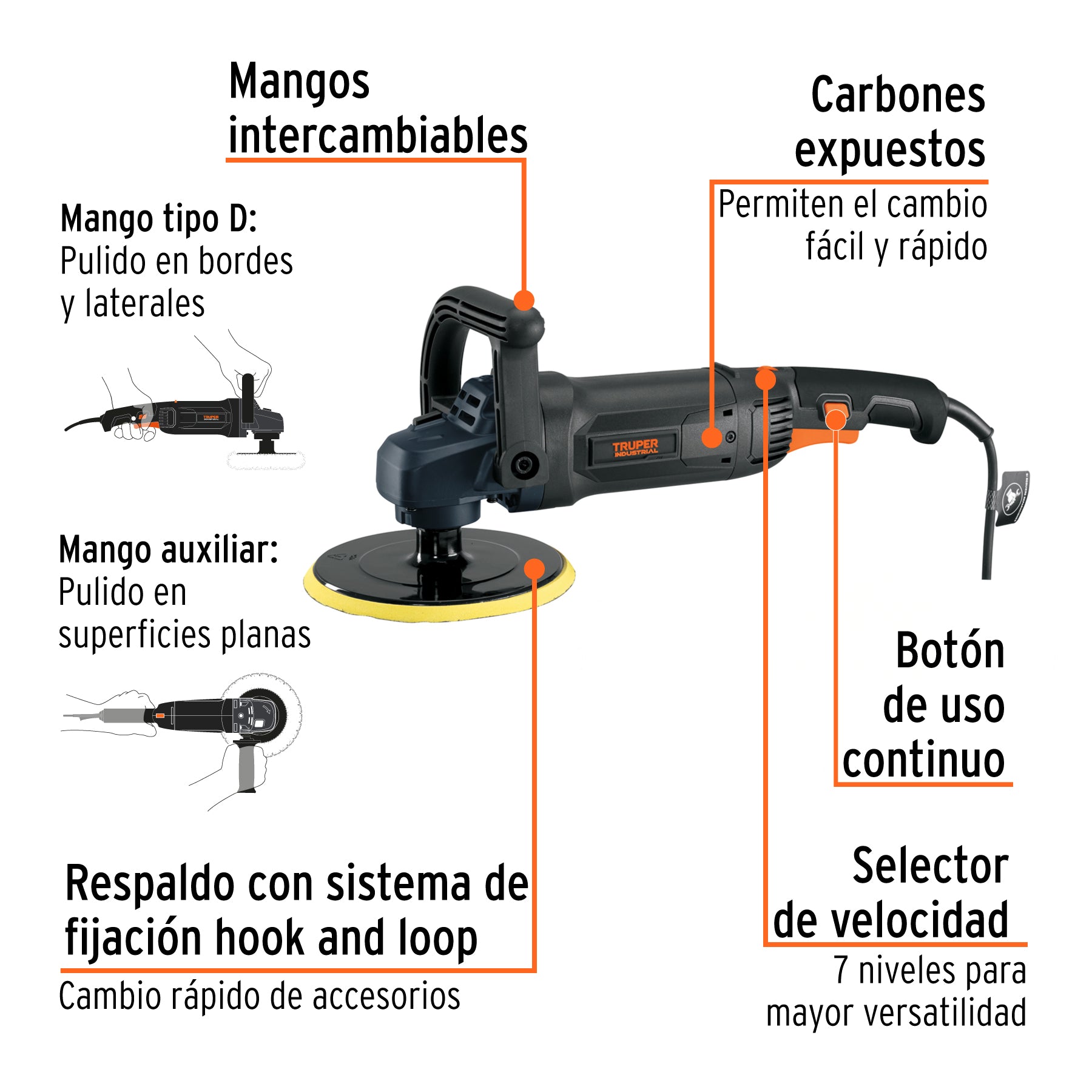 Pulidora Rotativa 7" - 1,200 Watts TRUPER INDUSTRIAL