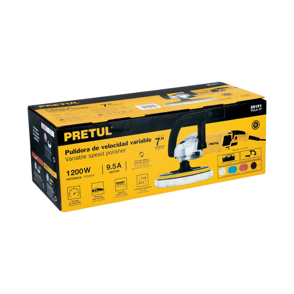 Pulidora Rotativa 7" - 1,200 Watts con Accesorios Pretul