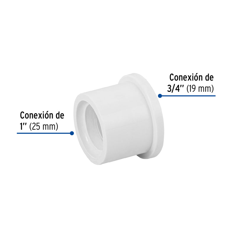 Reduccion Bushing PVC Hidraulico Saniflow 1" x 3/4" (25 mm x 19 mm)