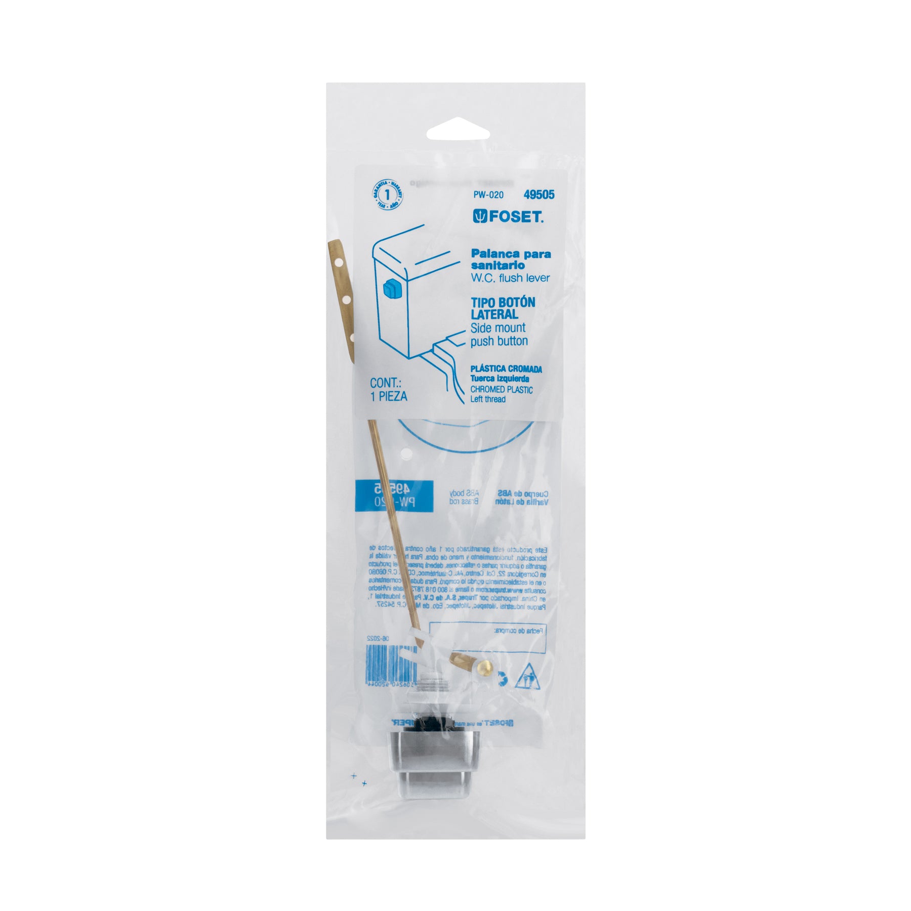 Palanca Boton Lateral para WC de ABS Cromado Foset