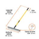 Rastrillo Recto 16 Dientes Mango Fibra de Vidrio 60" Truper