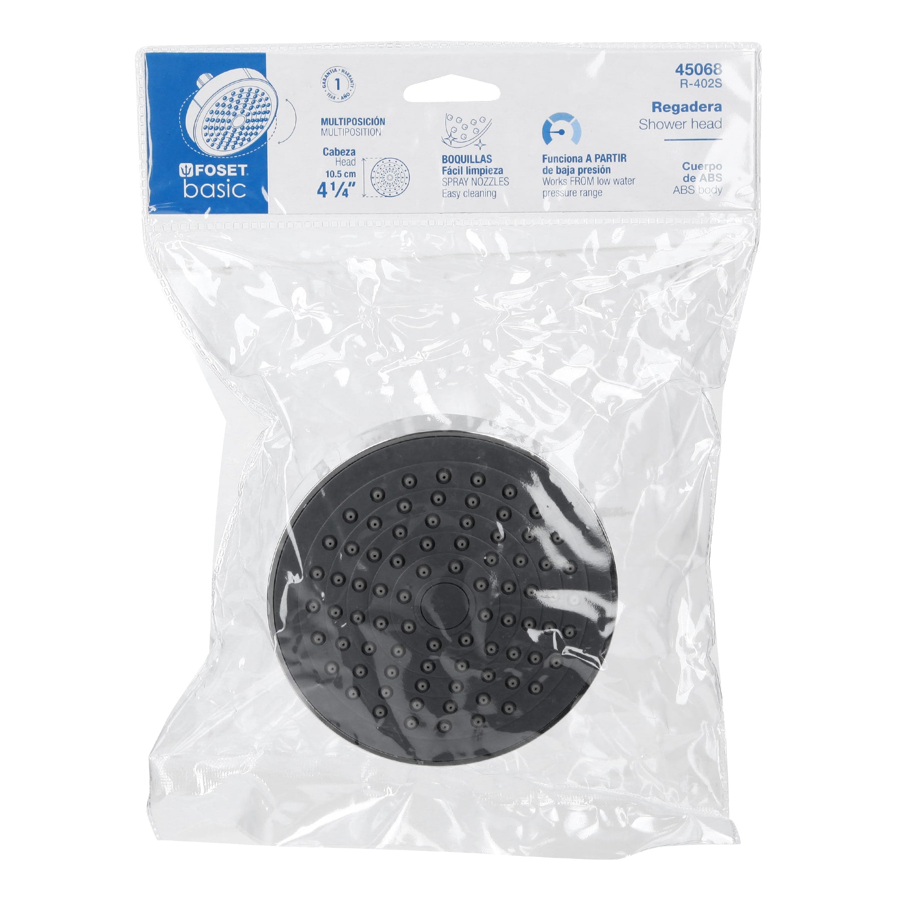 Regadera Redonda 4"1/4 de ABS Foset Basic Cromo