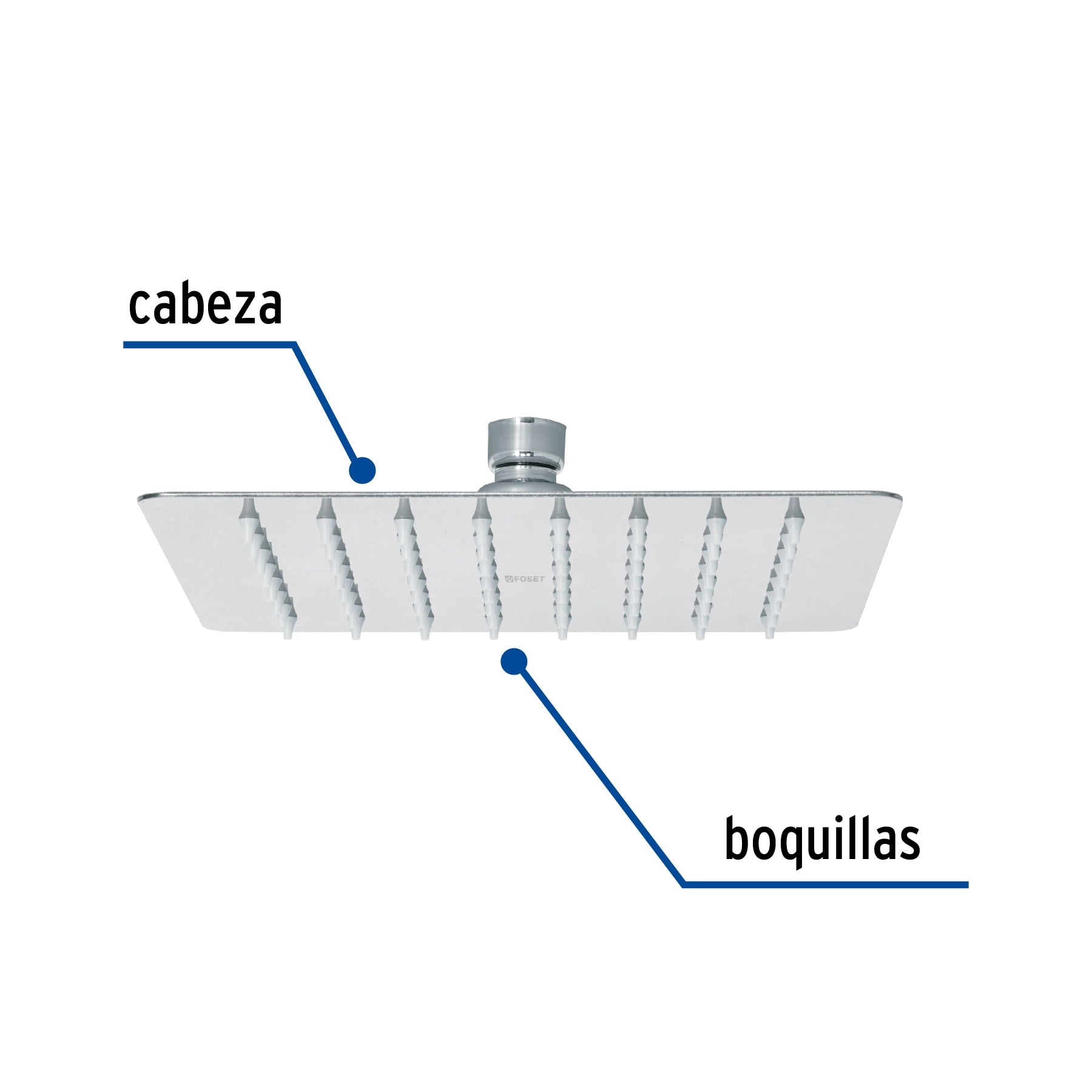 Regadera Cuadrada  8" Acero Inoxidable FOSET TUBIG Acabado Cromo
