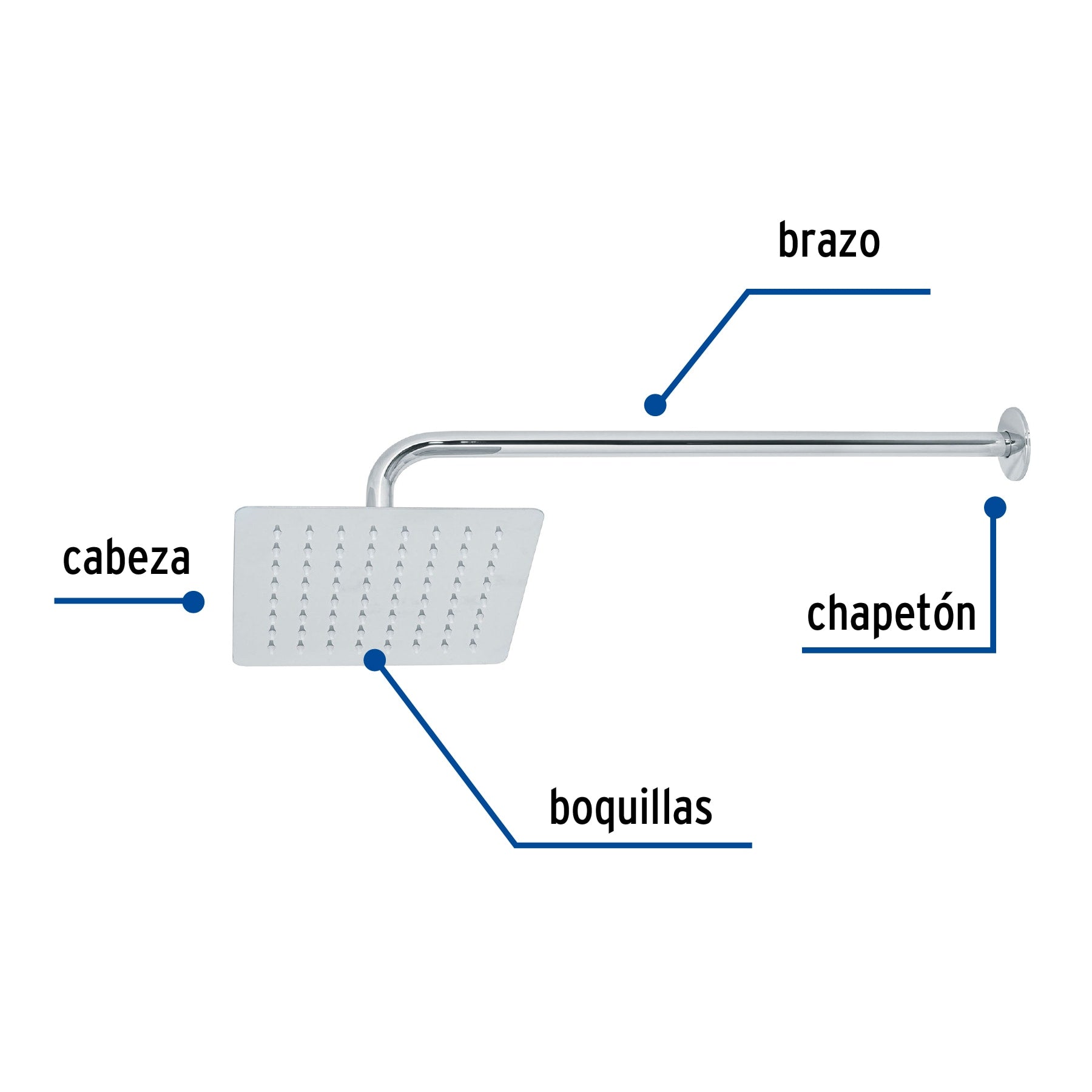 Regadera Cuadrada  8" con Brazo y Chapeton  FOSET TUBIG Acabado Cromo