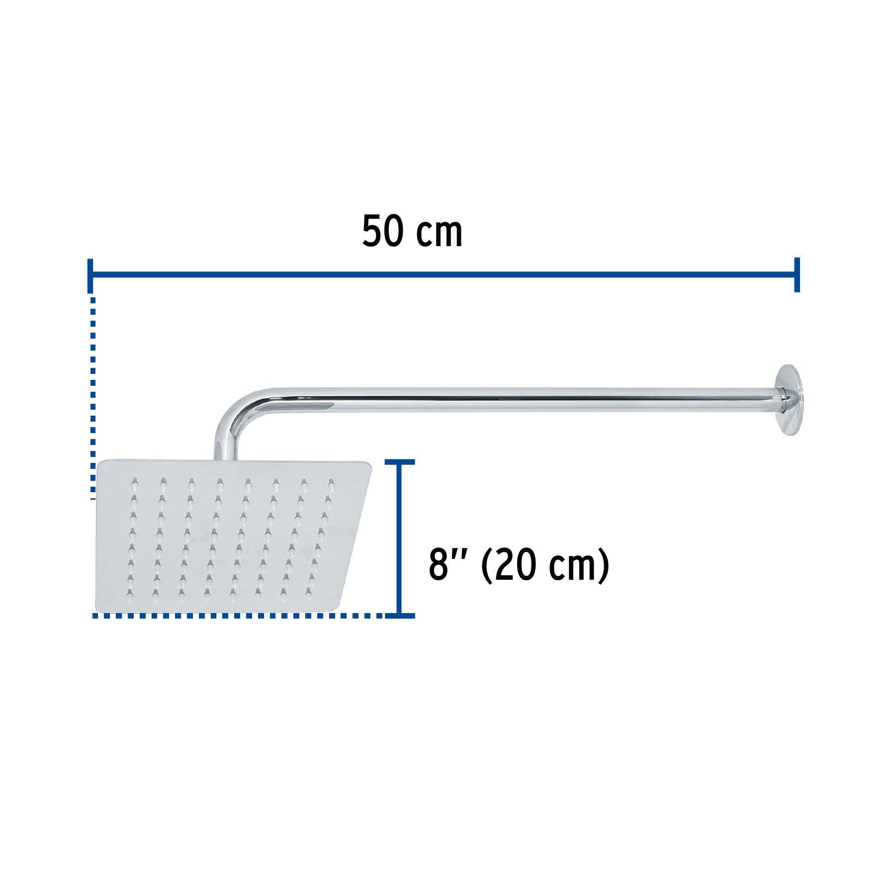 Regadera Cuadrada  8" con Brazo y Chapeton  FOSET TUBIG Acabado Cromo