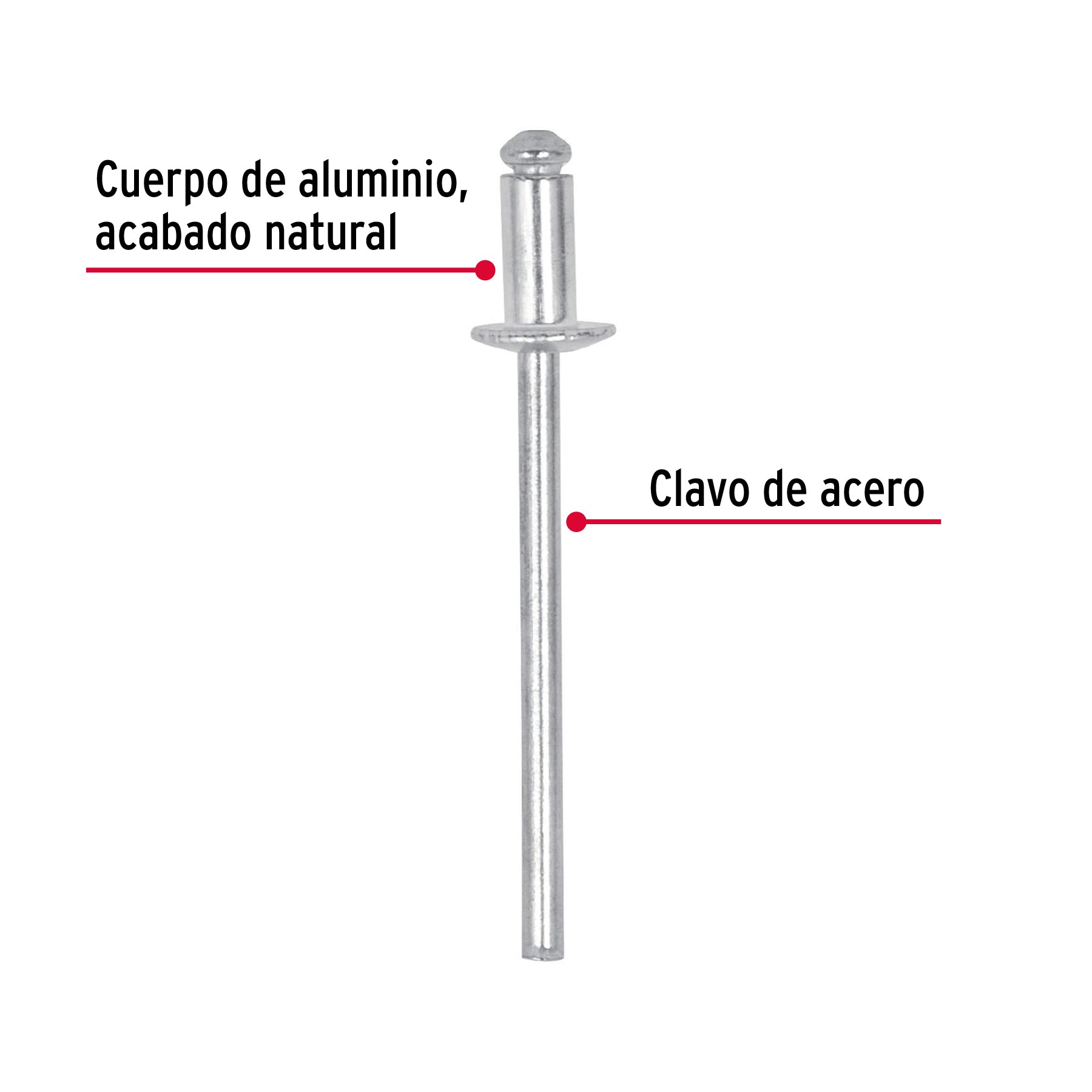 Remache 42 de 1/8" X 1/8'' Fiero Bolsa con 50 Piezas