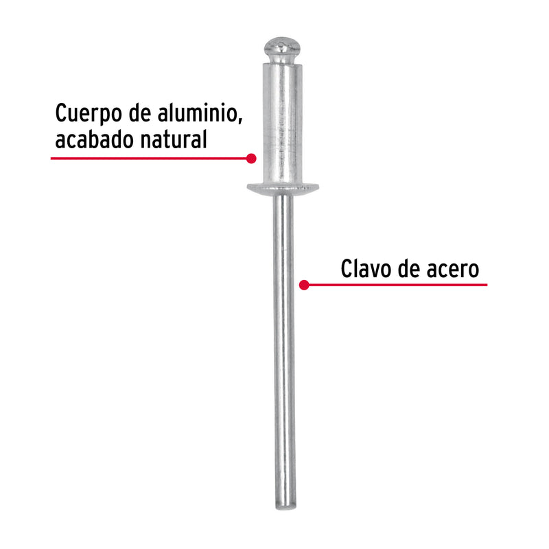 Remache 44 Diametro 1/8" (3 mm) Largo 1/4" (6.5 mm) Fiero