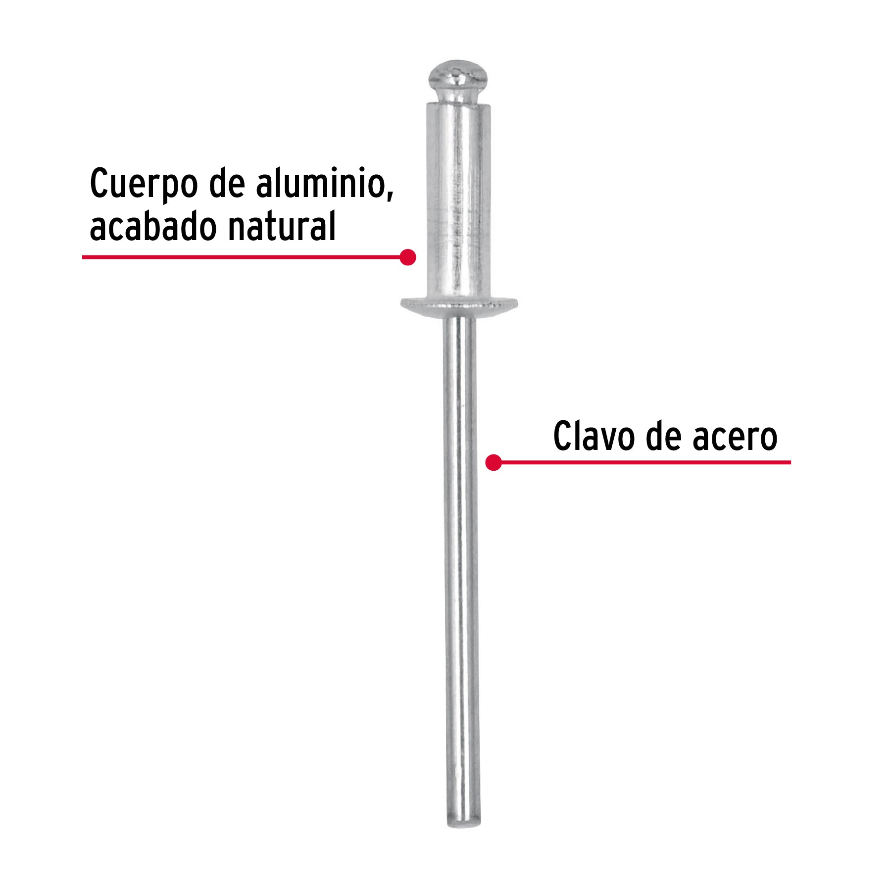 Remache 44 de 1/8" X 1/4'' Fiero Bolsa con 50 Piezas