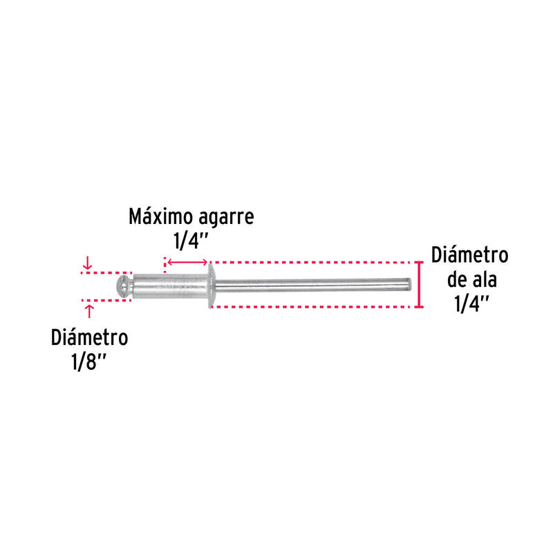 Remache 44 Diametro 1/8" (3 mm) Largo 1/4" (6.5 mm) Fiero