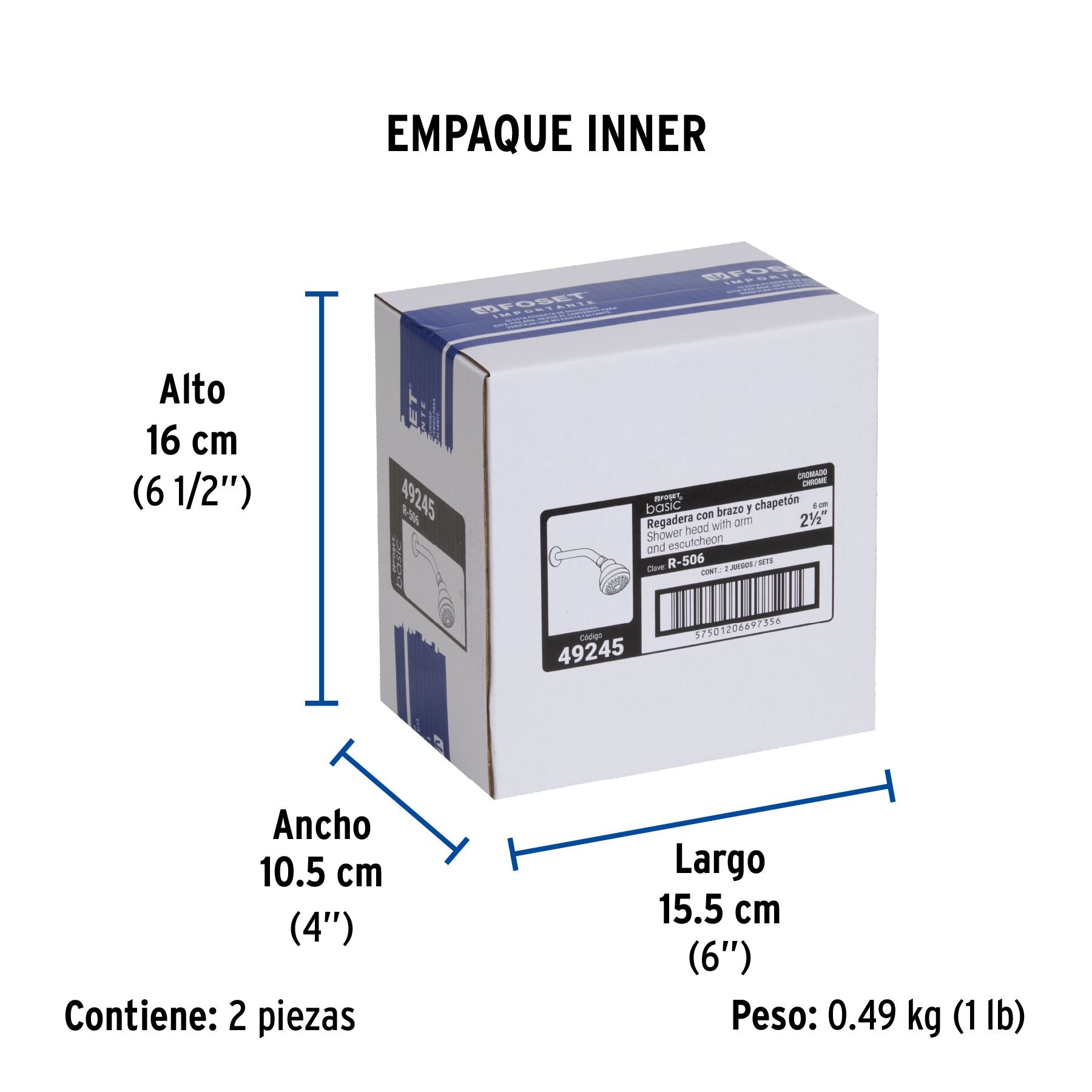Regadera Redonda 2"1/2 Brazo y Chapeton Foset Basic