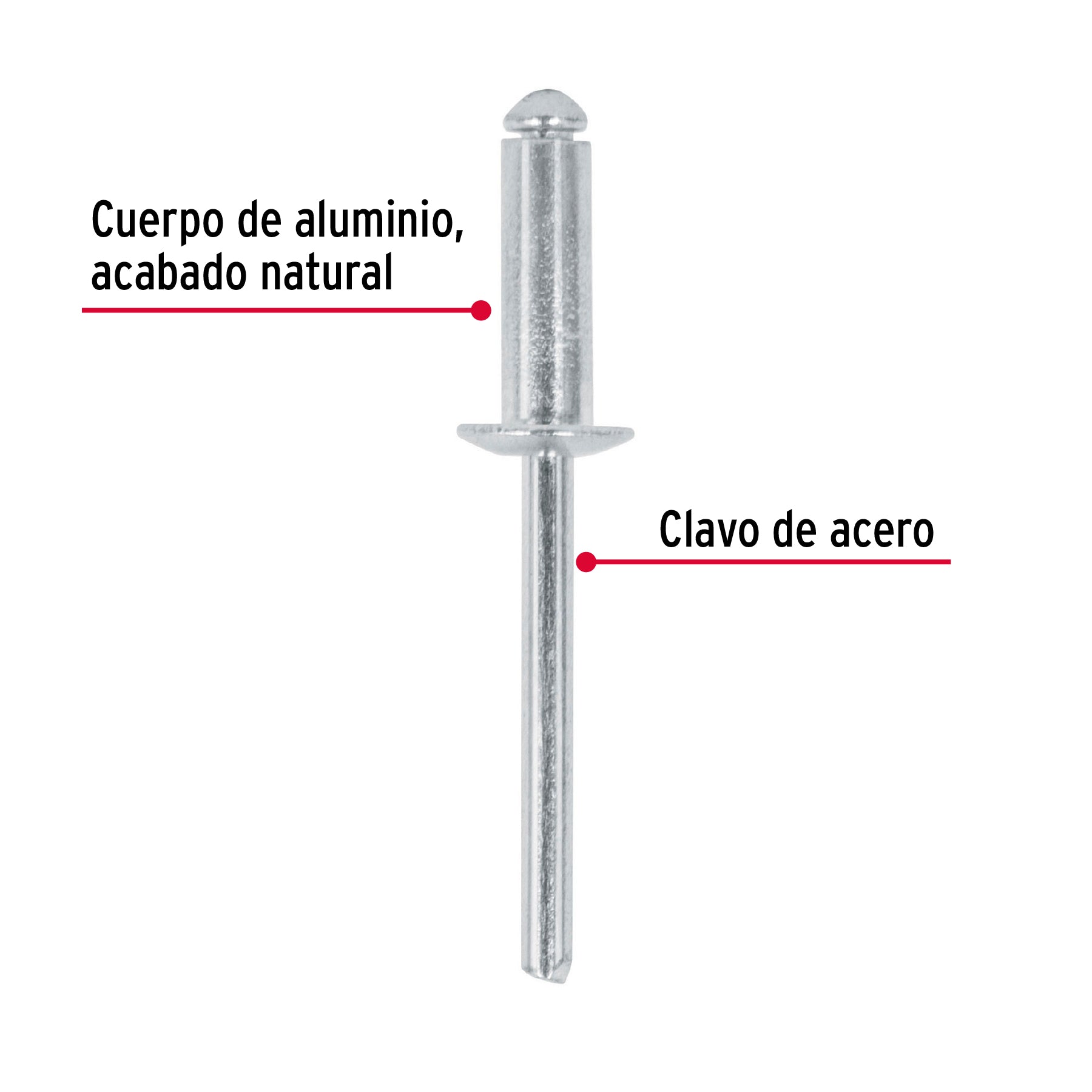 Remache 68 de 3/16" X 1/2'' Fiero Bolsa con 50 Piezas