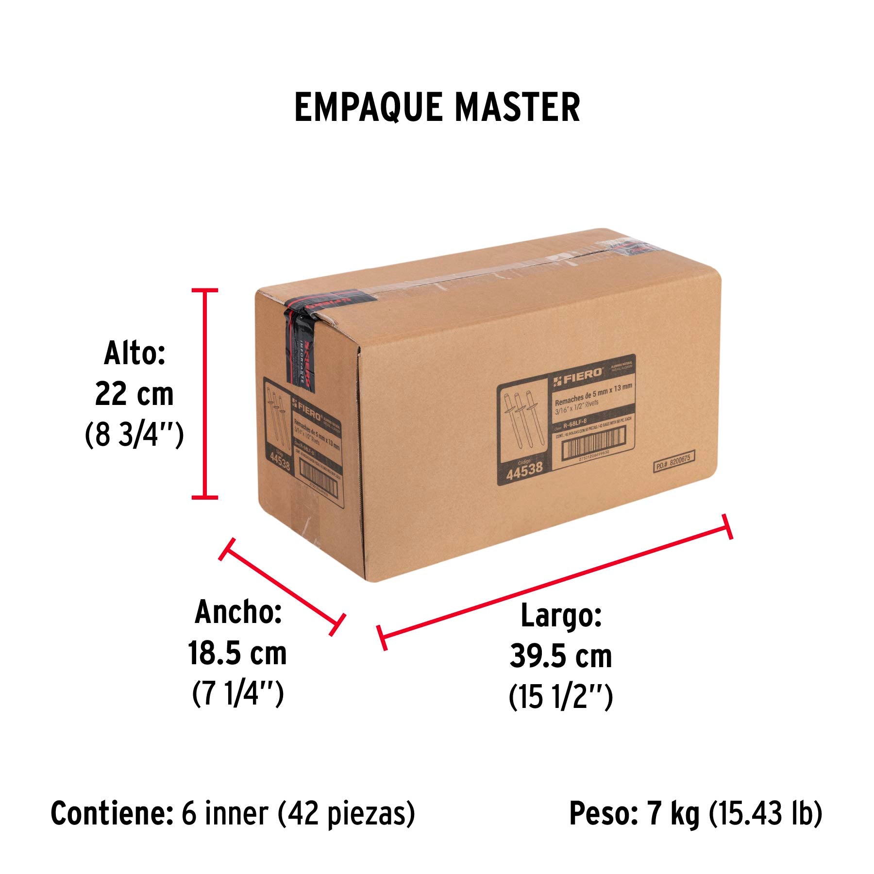 Remache Ala Ancha 68 de 3/16" X 1/2'' Fiero Bolsa con 50 Piezas