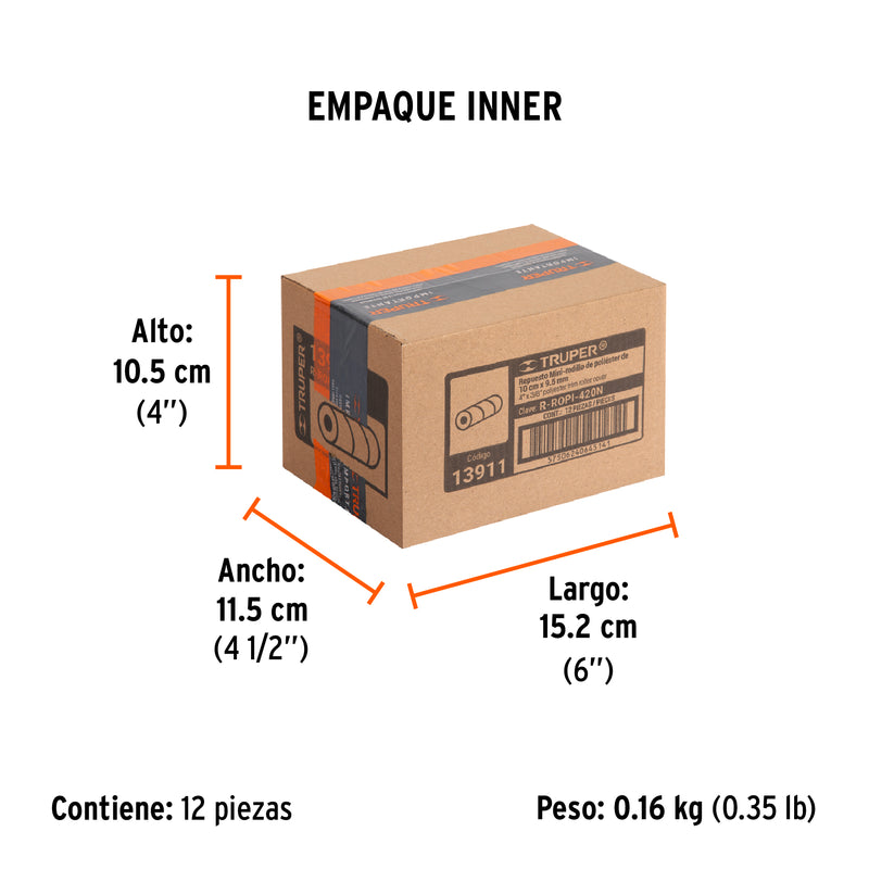 Felpa para Mini Rodillo de Poliester 4" x 3/8" Bolsa con 2 Piezas Truper