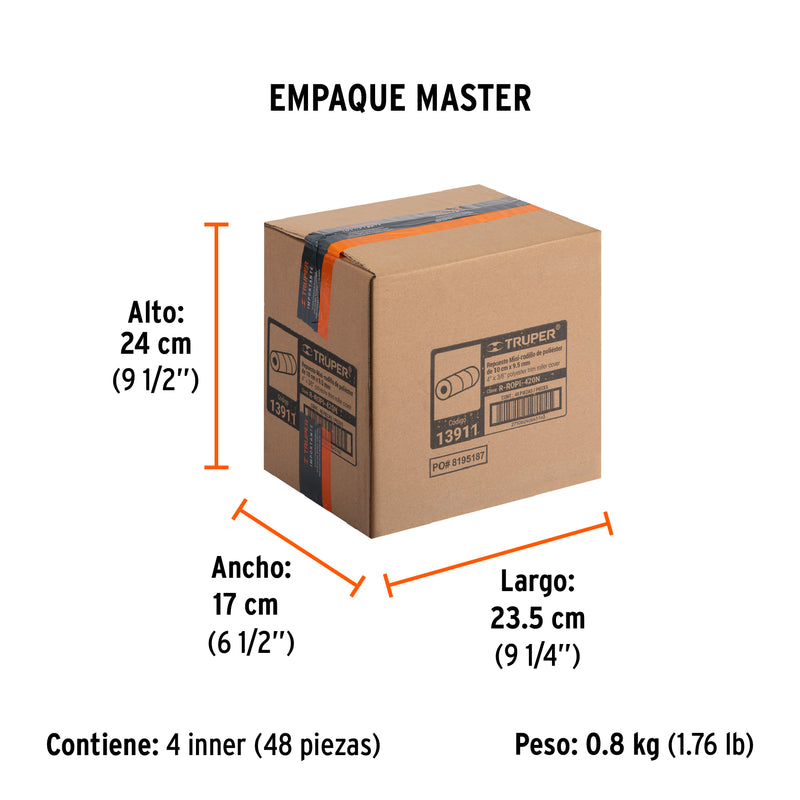 Felpa para Mini Rodillo de Poliester 4" x 3/8" Bolsa con 2 Piezas Truper