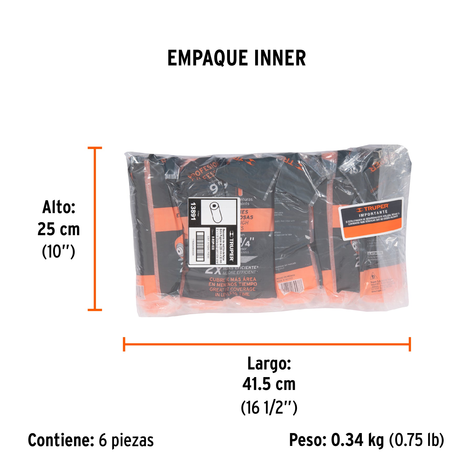 Felpa para Rodillo 9" x 1"1/4 Truper Superficies Extra Rugosas