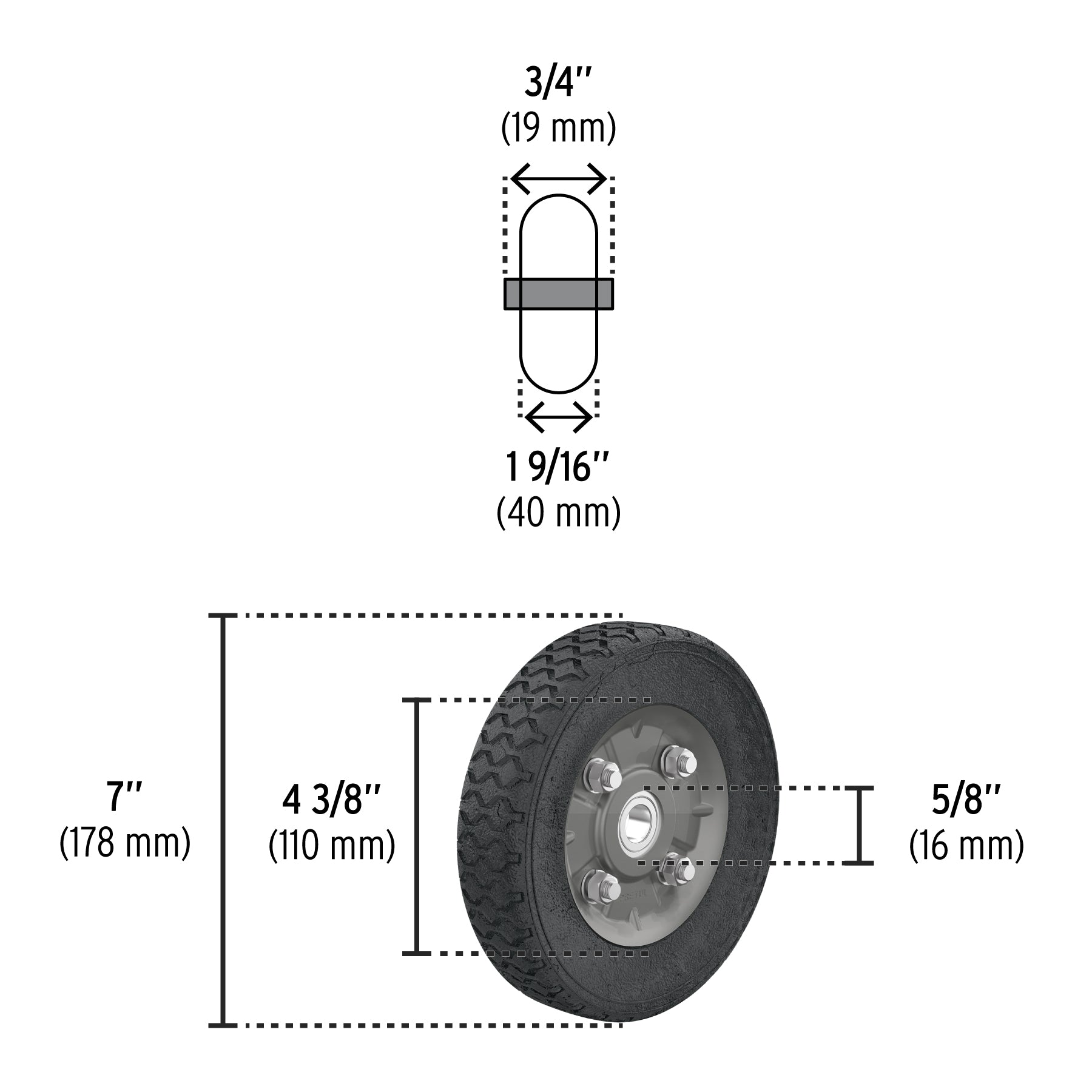Rueda para Diablo Un Balero 7" Pretul