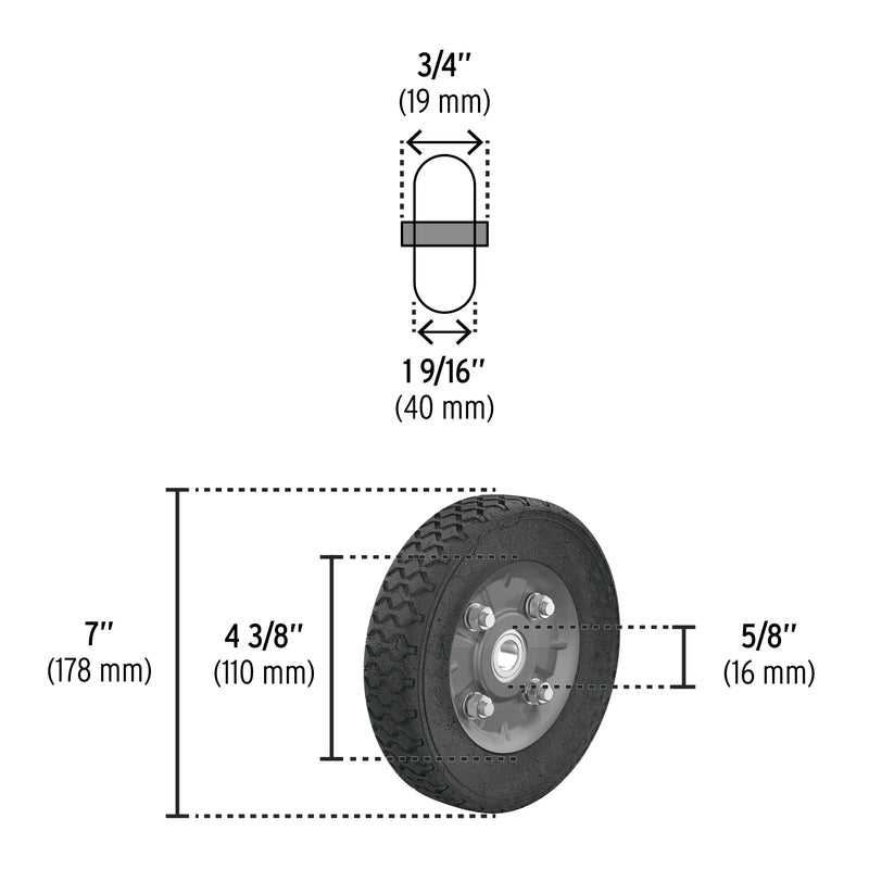 Rueda para Diablo Un Balero 7" Pretul